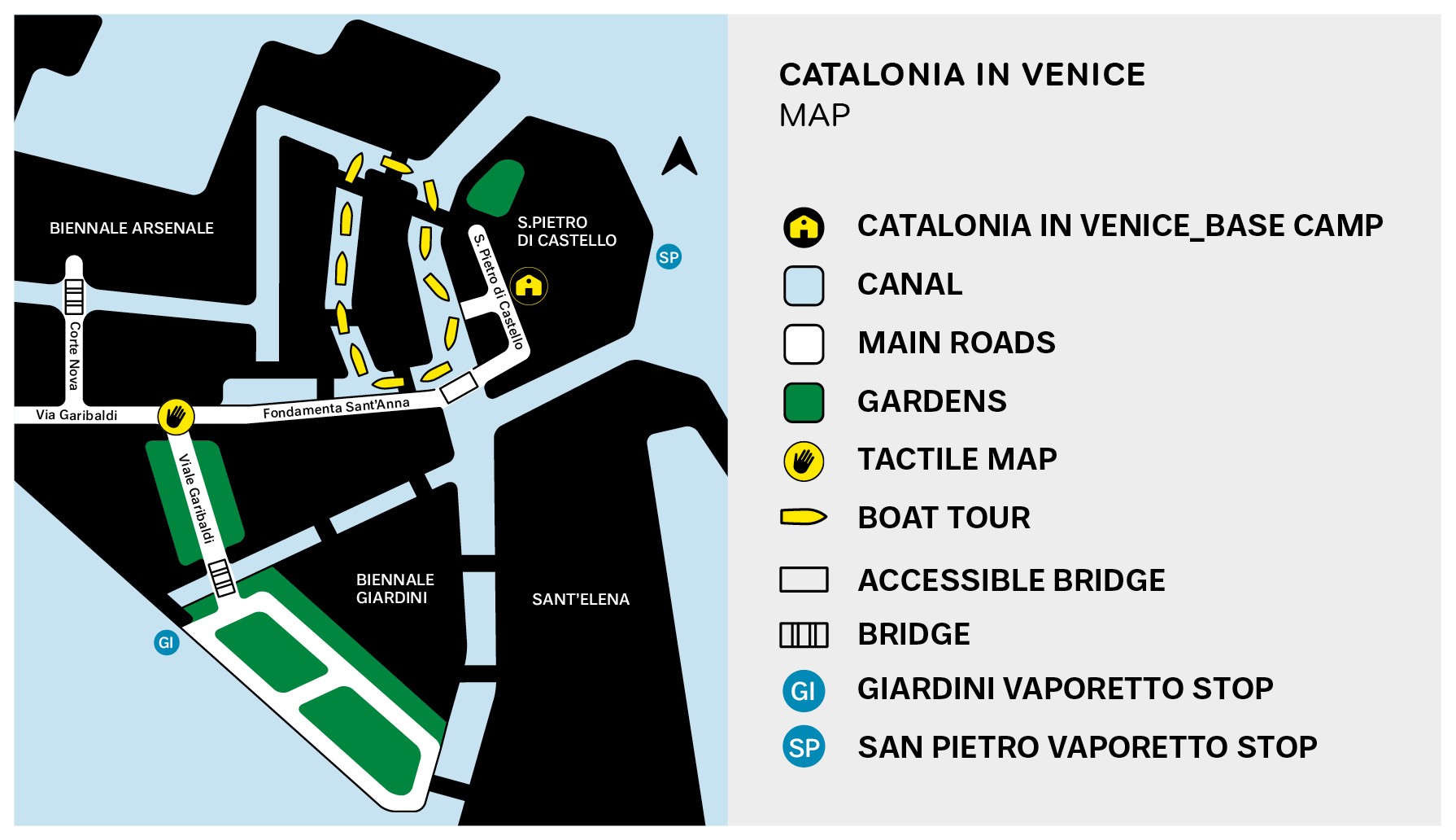 Access map to the base camp. The base camp is next to San Pietro di Castello