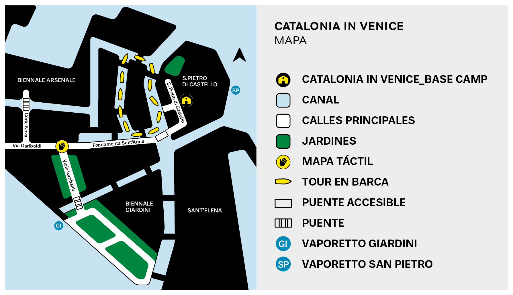 Mapa de acceso al campo base. El campo base queda al lado de San Pietro di castello