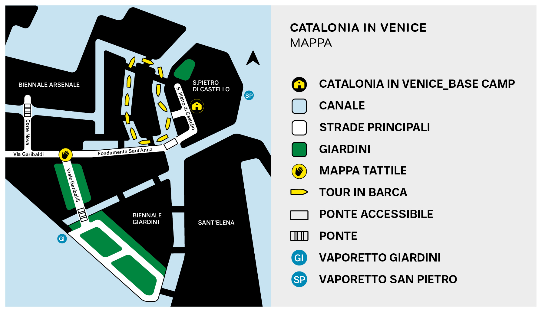 Mappa d'accesso al campo base. Il campo base si trova accanto a San Pietro di Castello